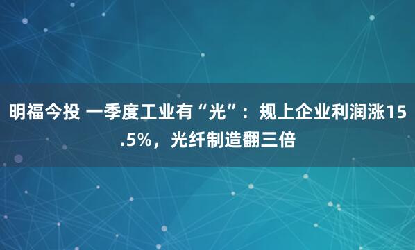 明福今投 一季度工业有“光”：规上企业利润涨15.5%，光纤制造翻三倍
